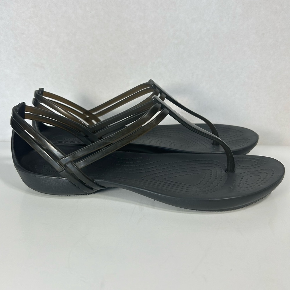 Crocs Isabella T-Strap Slip On Comfort Jelly Black Sandal 202467; Women's Size 5